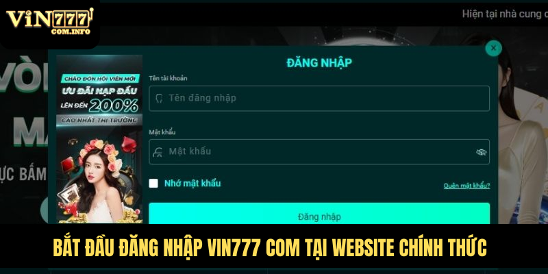 Bắt đầu đăng nhập VIN777 com tại website chính thức
